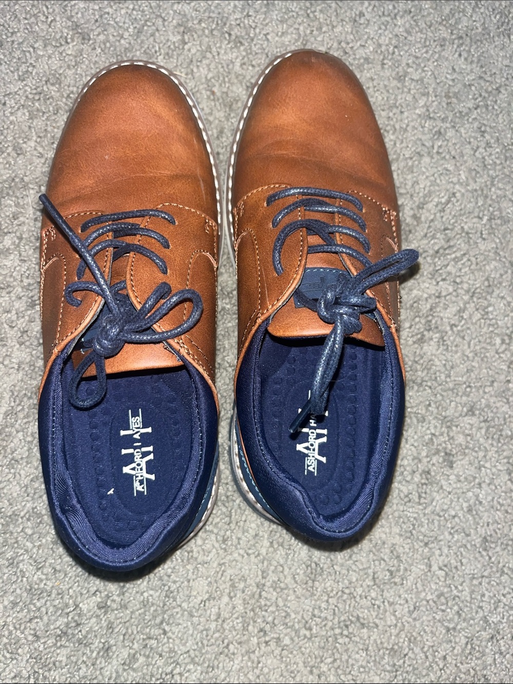 Boys Casual Brown Leather Lace-Up Shoes with Navy Accents